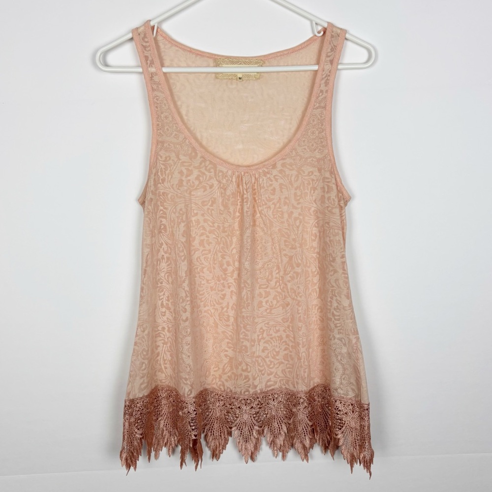 A’Reve Top Paisley Print Lace Bottom Sleeveless Peach Size Medium